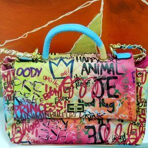 Graffiti Multicolor Quilted Top-Handle 2 way- Blue